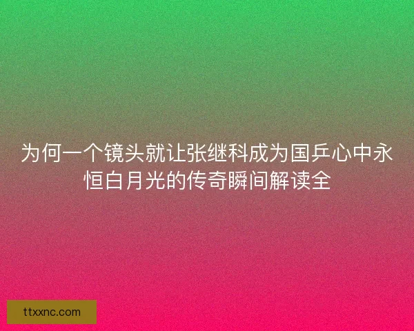 为何一个镜头就让张继科成为国乒心中永恒白月光的传奇瞬间解读全