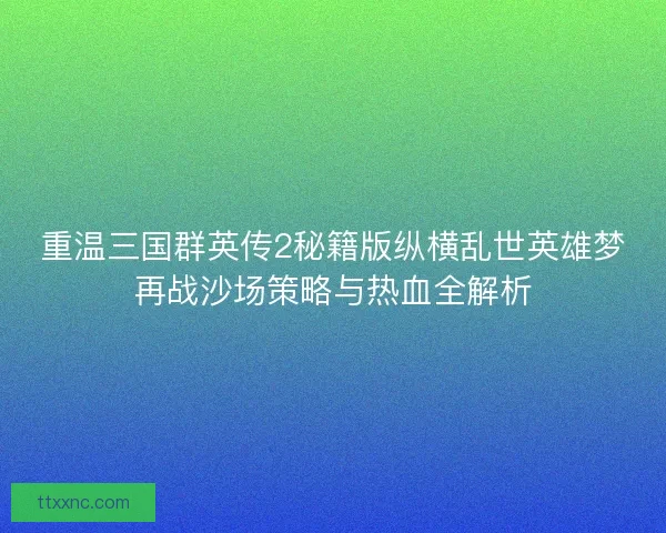 重温三国群英传2秘籍版纵横乱世英雄梦再战沙场策略与热血全解析